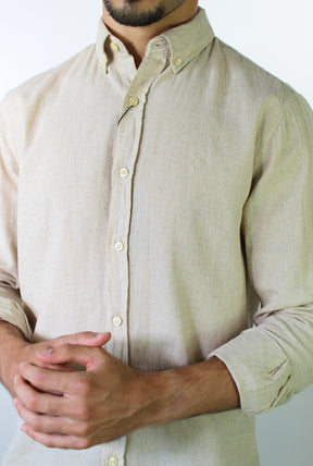 Camisa RL Manga Longa Linho - Bege Natural Small Pony Monocromático