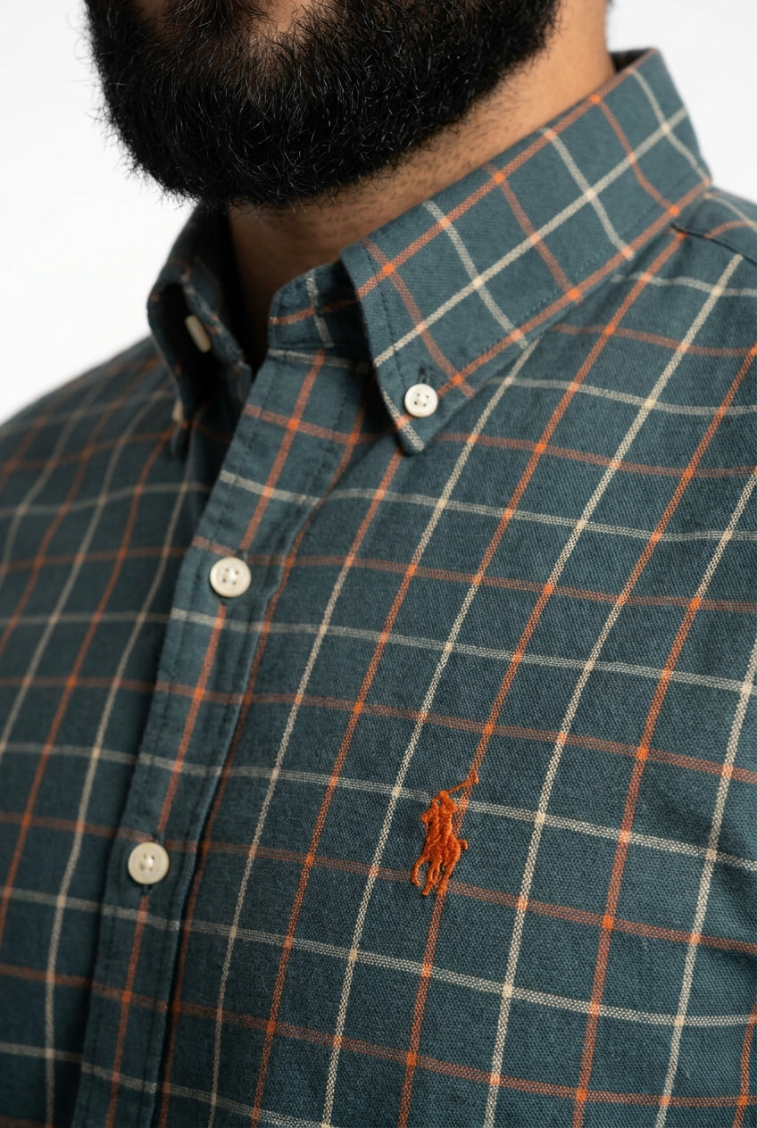 Camisa Social Manga Curta RL - Xadrez Grid Verde Musgo