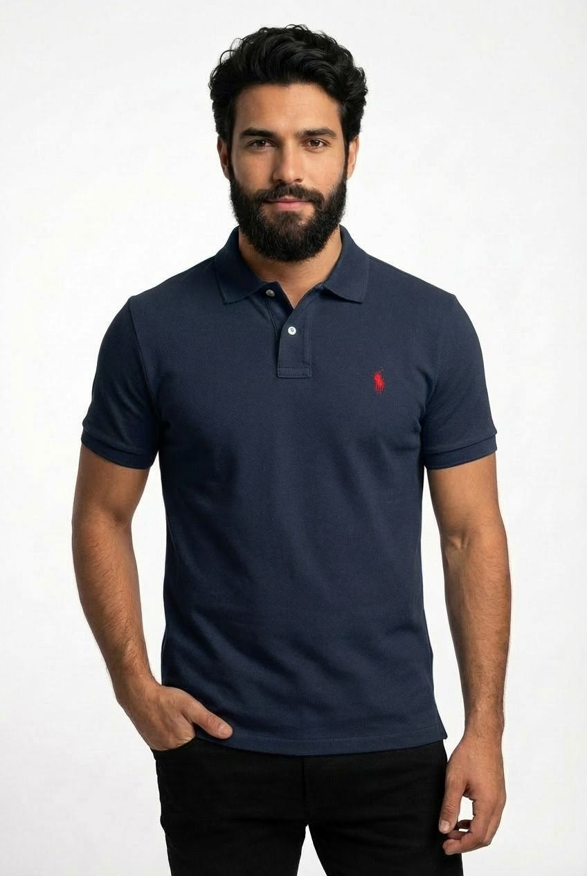 Camisa Gola Polo RL - Azul Marinho Small Pony Vermelho