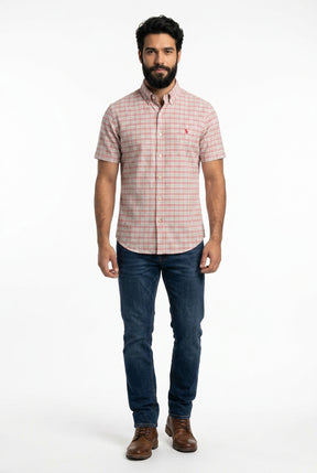 Camisa Social Manga Curta RL - Xadrez Rosewood Grid Rosa