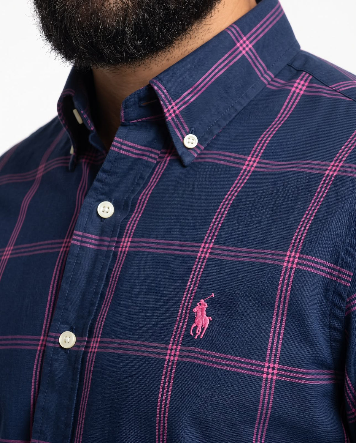 Camisa RL Manga Longa - Salisbury Grid Marinho Xadrez Rosa