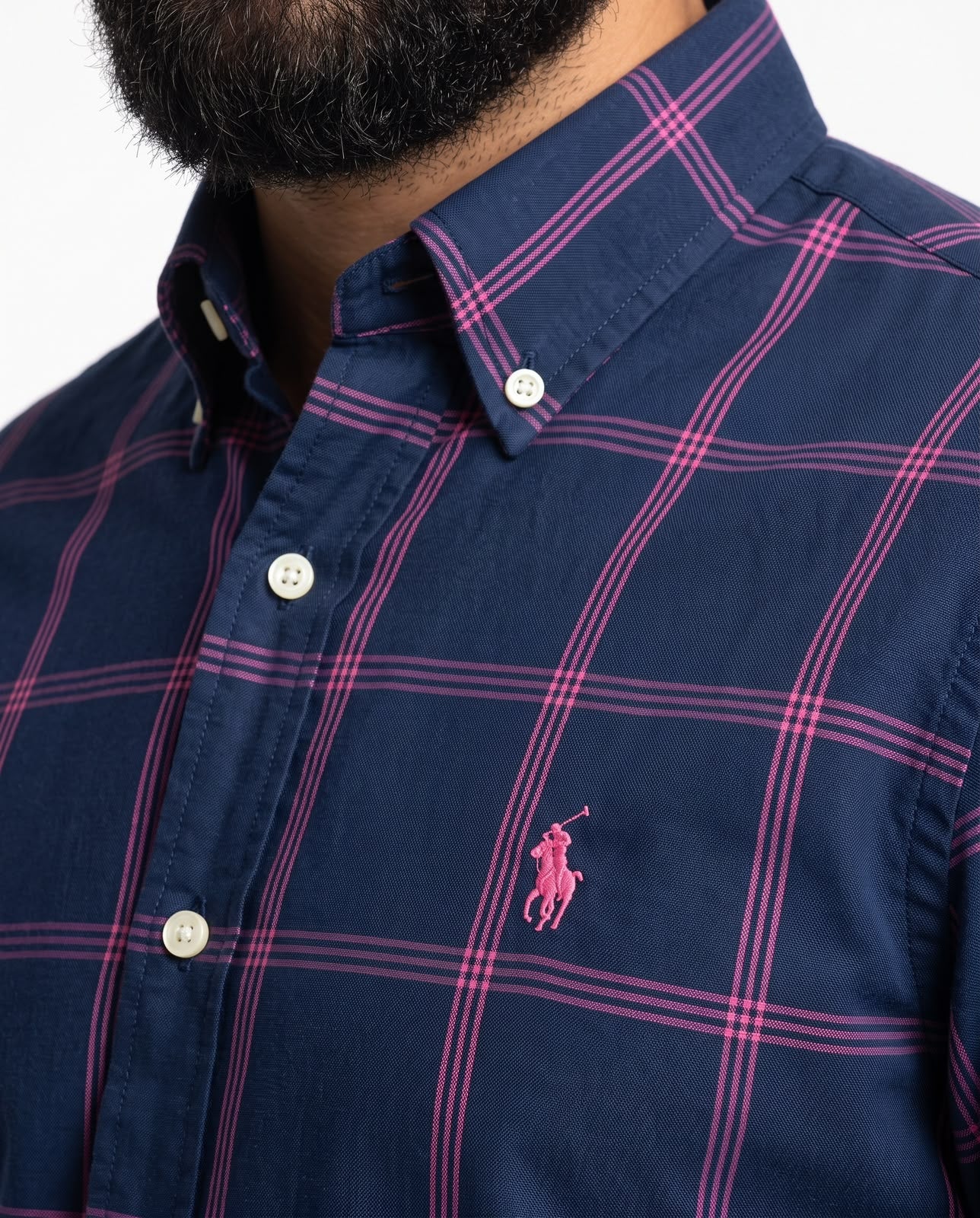 Camisa RL Manga Longa - Salisbury Grid Marinho Xadrez Rosa