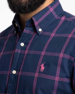 Camisa RL Manga Longa - Salisbury Grid Marinho Xadrez Rosa