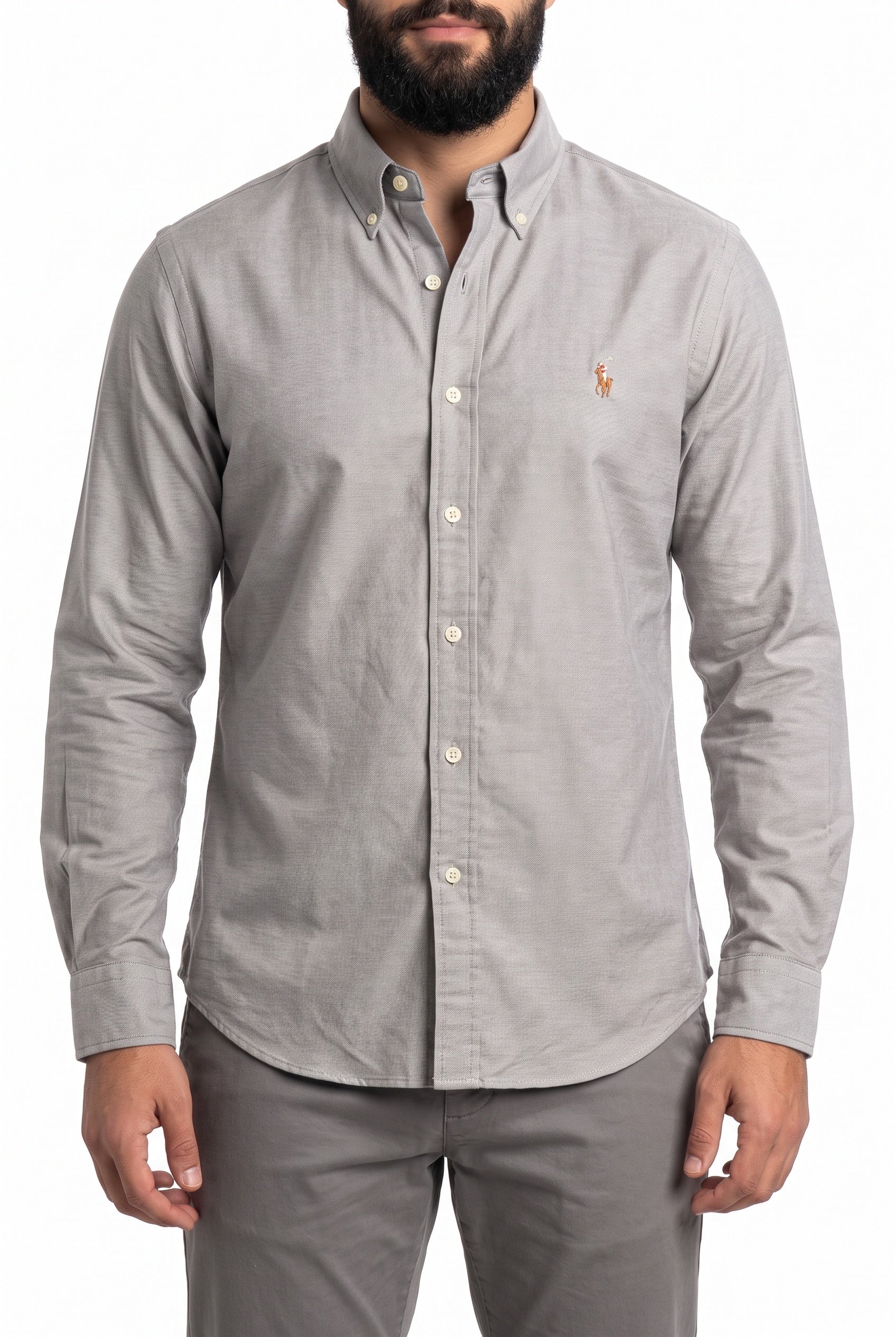 Camisa Social Lisa RL Manga Longa - Marrom Mescla