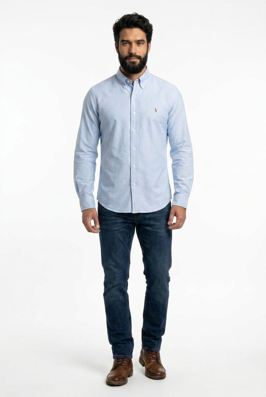 Camisa Social Lisa RL Manga Longa - Azul Bebê Mescla