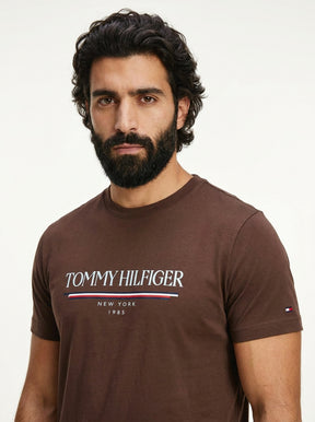 Camiseta TH Old School Stripe Brand - Marrom