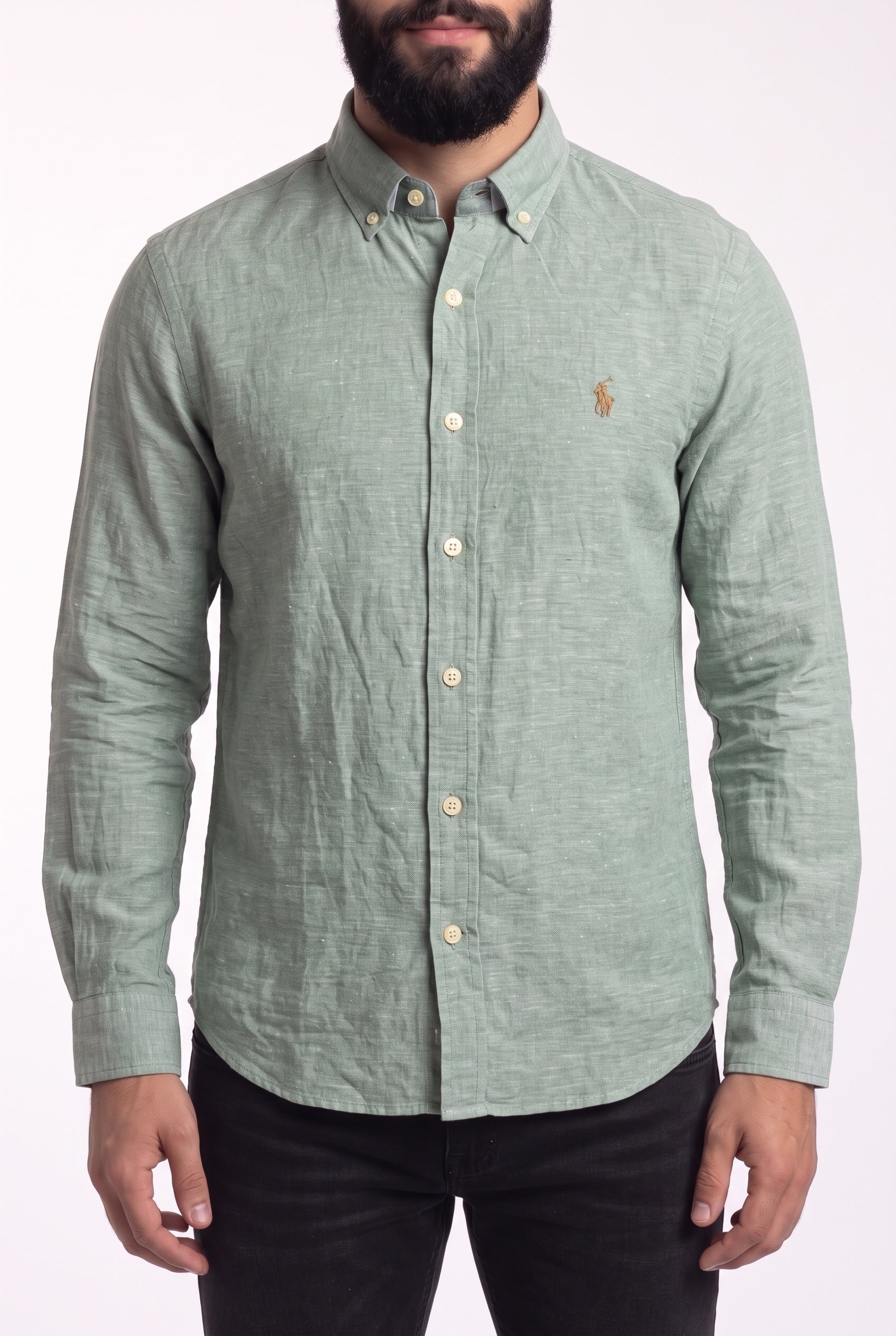 Camisa RL Longa Linho - Verde Aspargo Small Pony Dourado