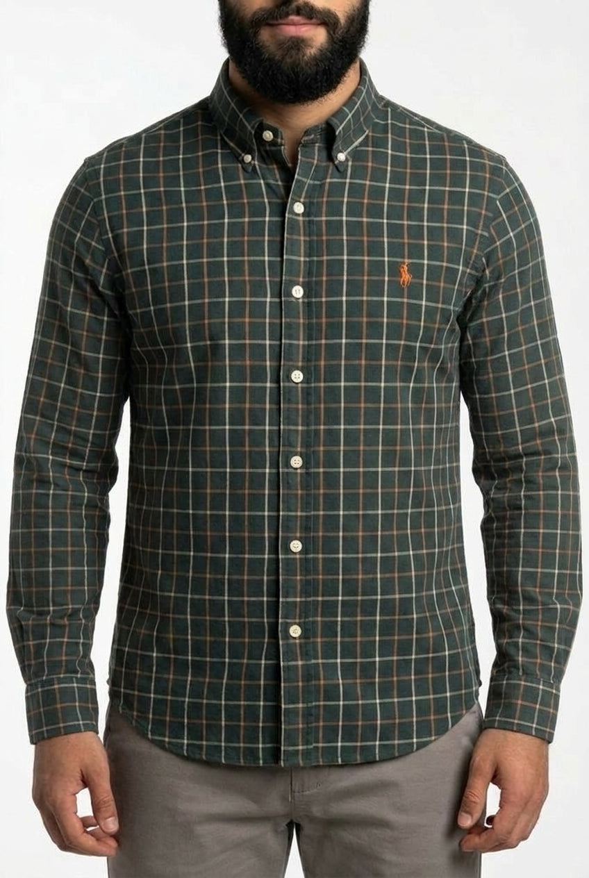 Camisa Social RL Manga Longa - Xadrez Grid Verde Musgo