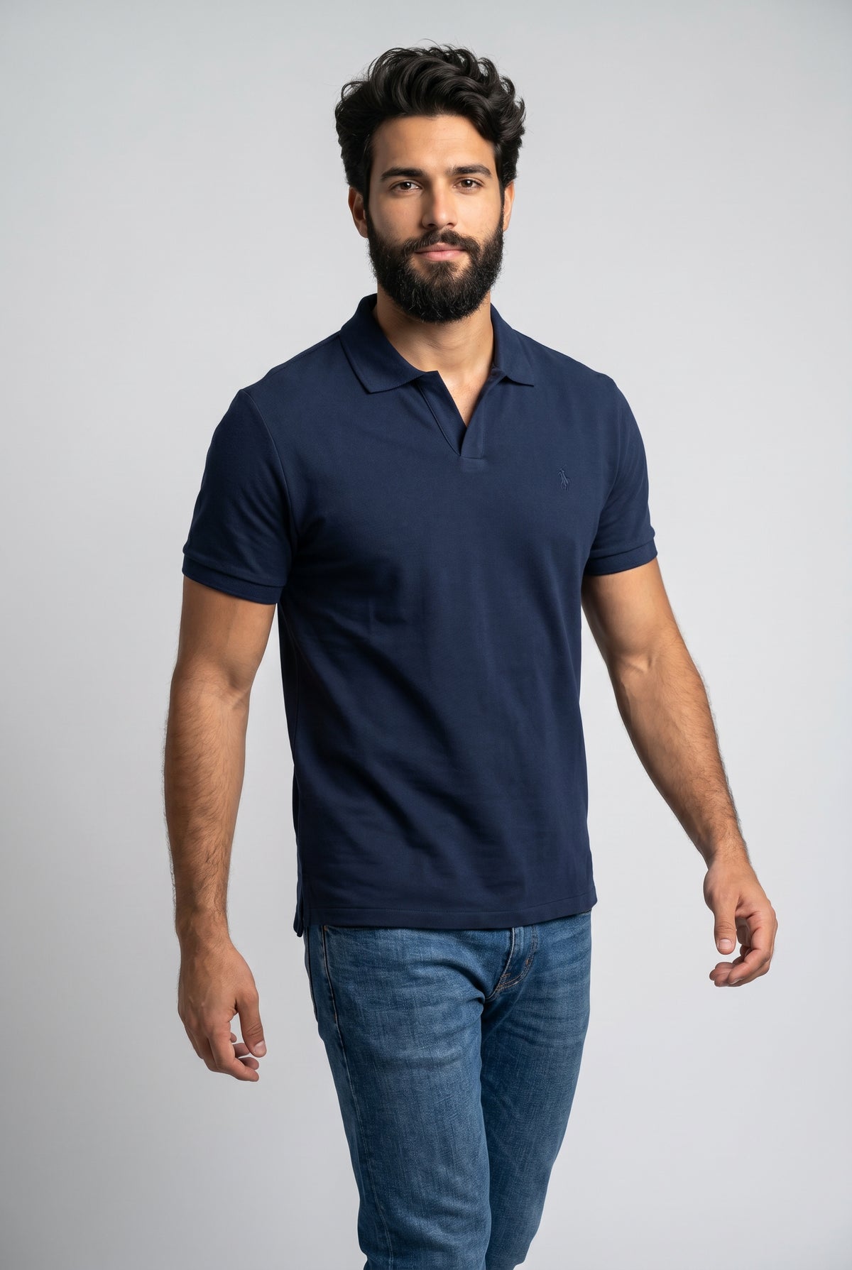 Camisa Gola Polo RL Monochrome V-Neck - Azul Marinho