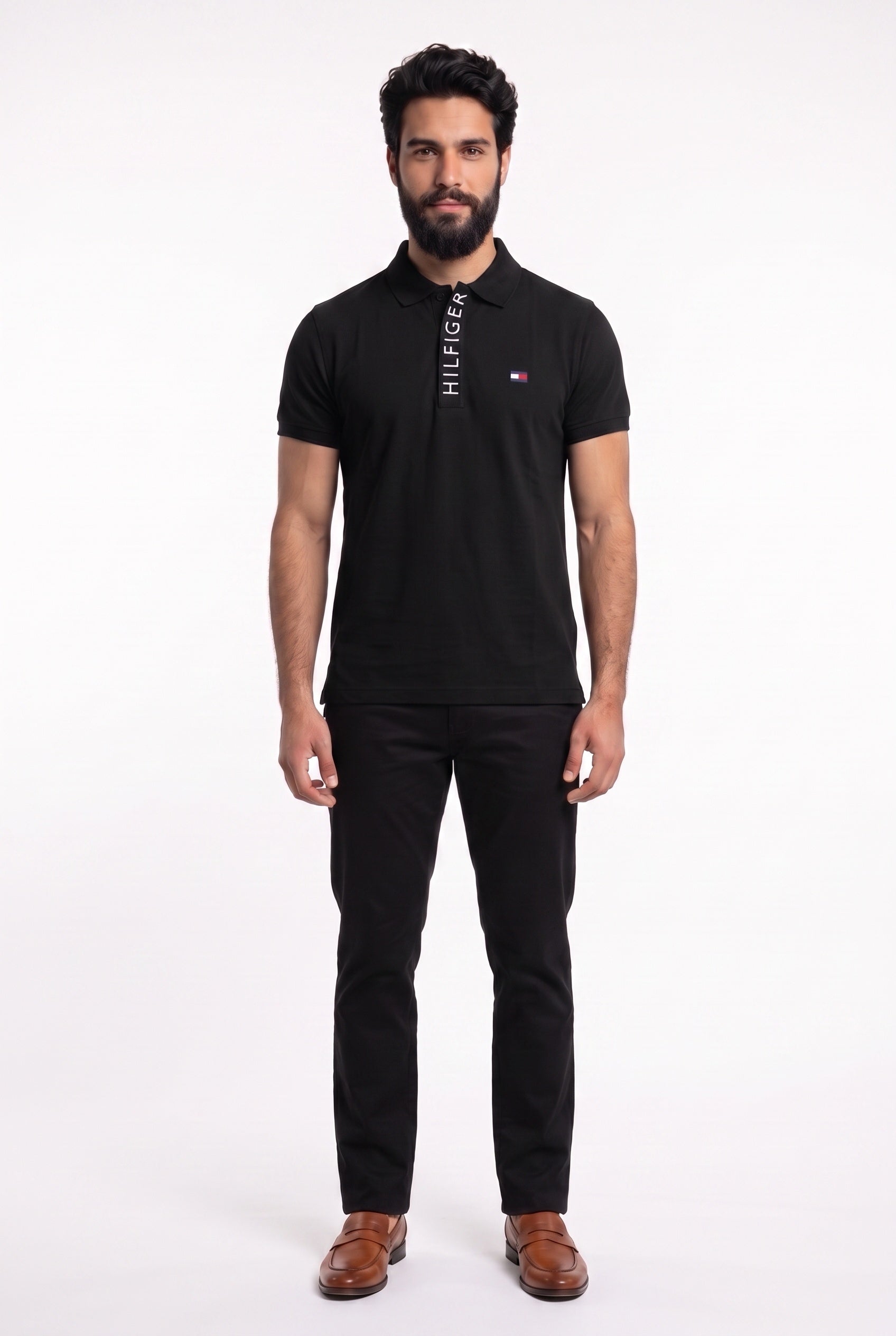 Camisa Gola Polo TH Statement Line - Preta