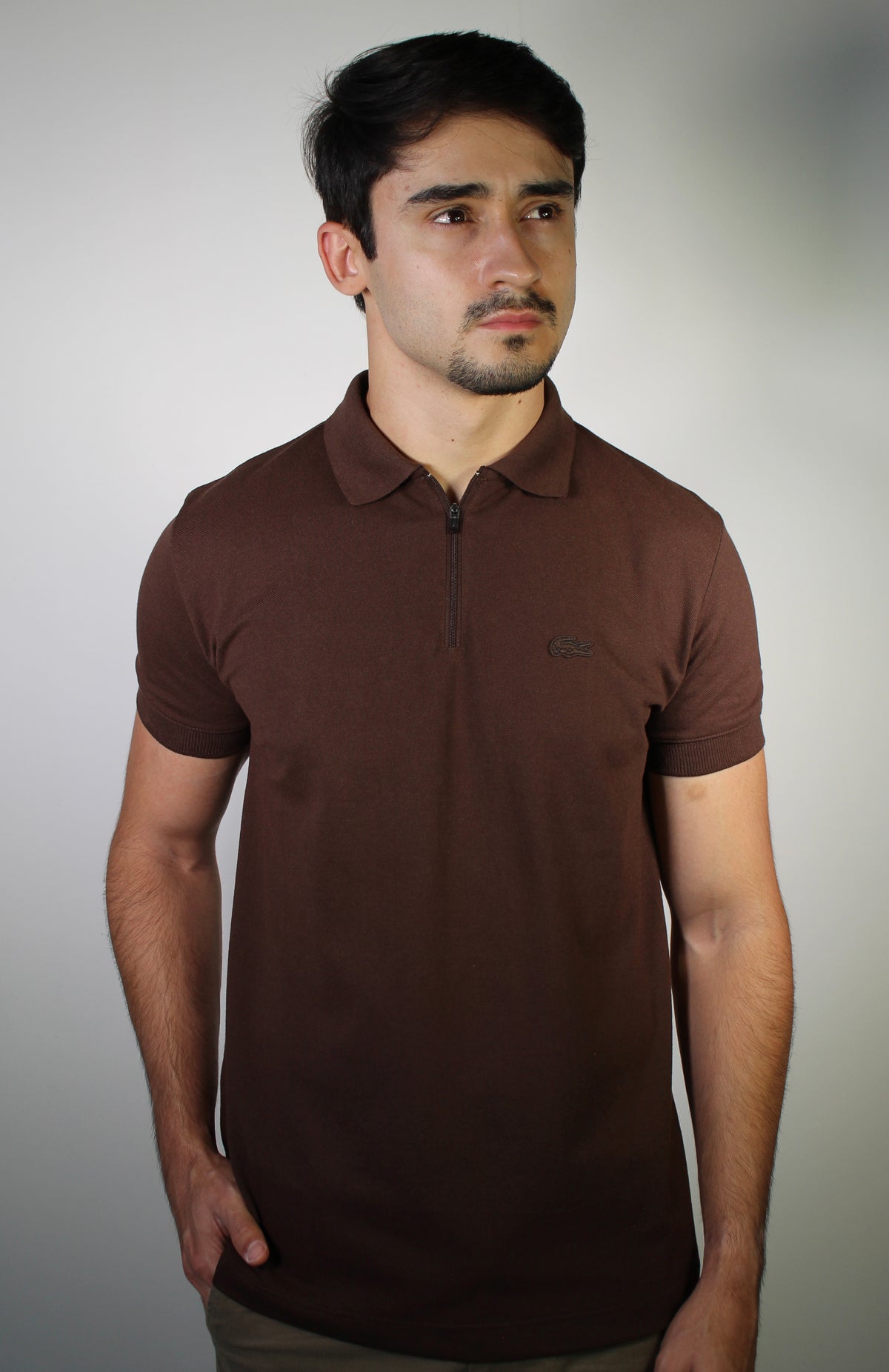 Camisa Gola Polo LCT Front Zipper - Marrom