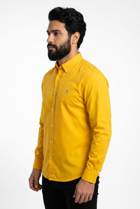 Camisa Social Lisa RL Manga Longa - Amarela Small Pony Azul