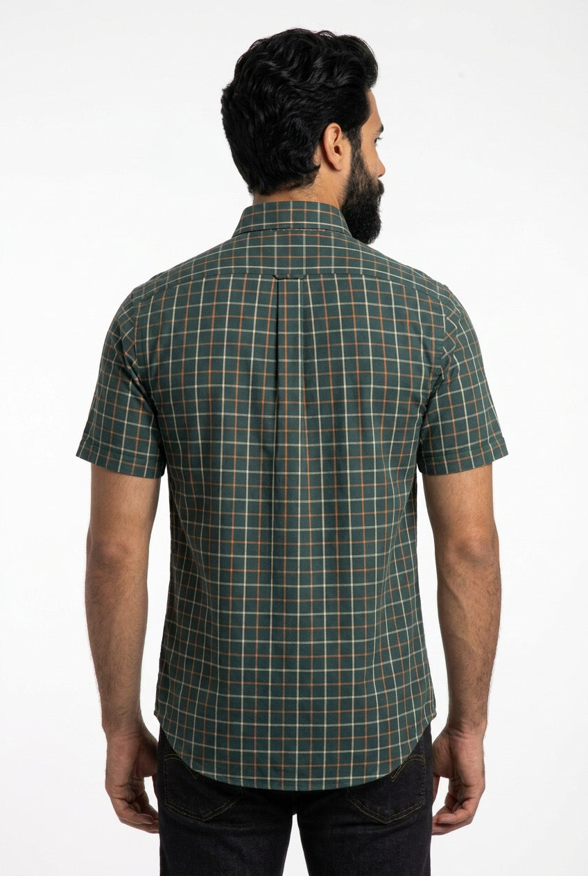 Camisa Social Manga Curta RL - Xadrez Grid Verde Musgo
