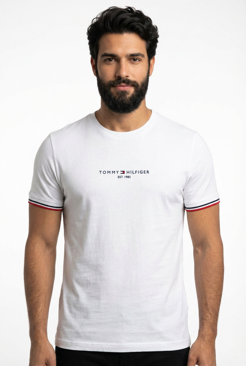 Camiseta TH Est. 1985 Band Sleeve - Off White