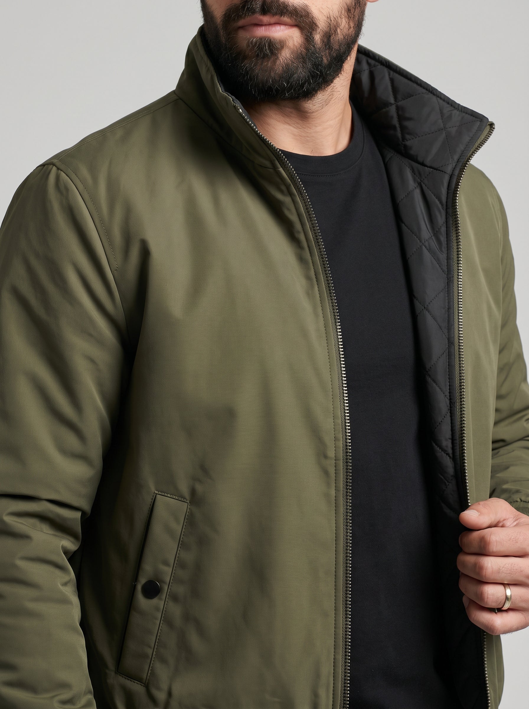 Jaqueta Dupla Face Double Nobre Men - Verde Musgo / Preta