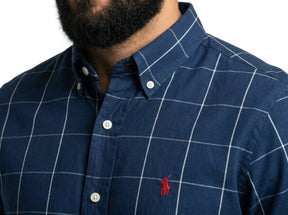 Camisa Social RL Manga Longa - Grid Style Xadrez Azul Marinho