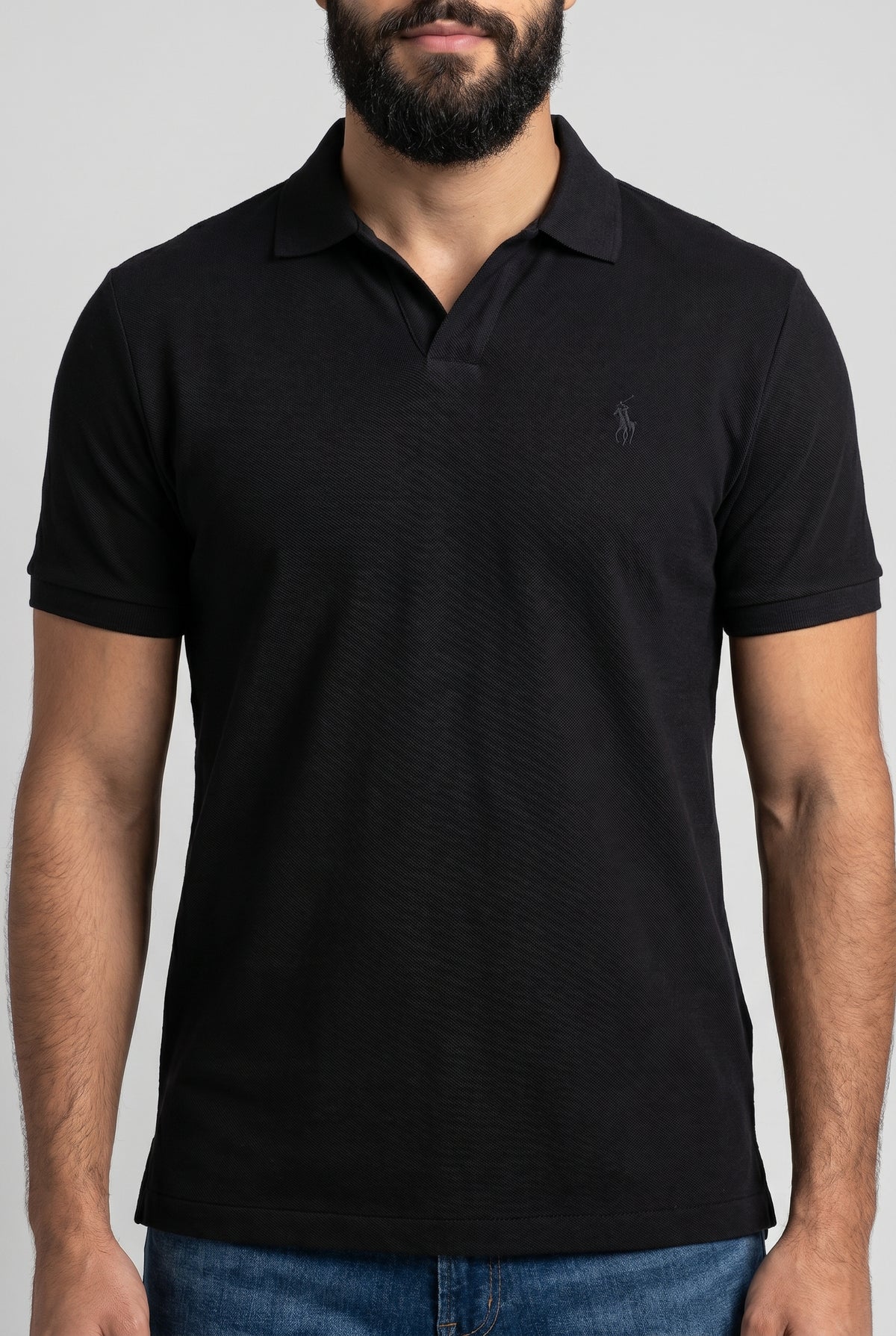 Camisa Gola Polo RL Monochrome V-Neck - Preta
