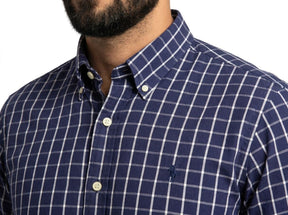 Camisa Social RL Longa - Xadrez Midtown Azul Marinho e Branco