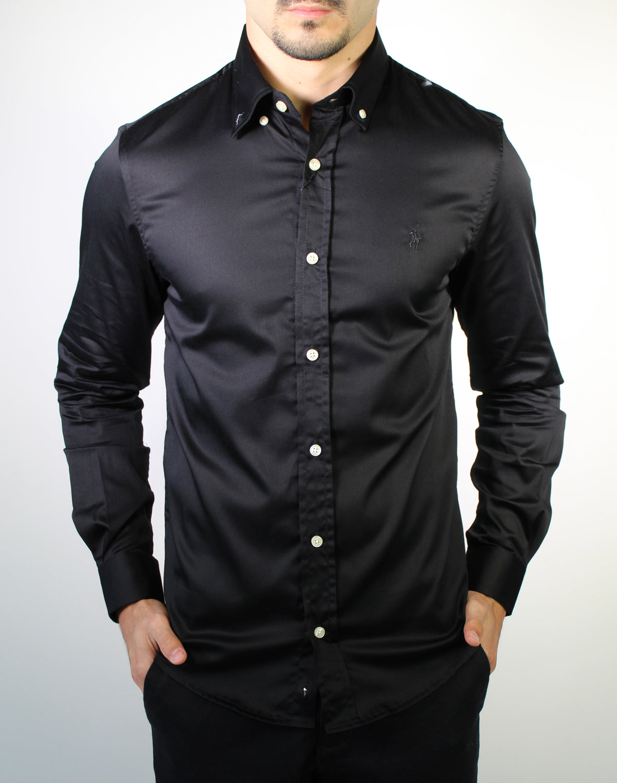 Camisa Social RL Acetinada  Manga Longa - Preta