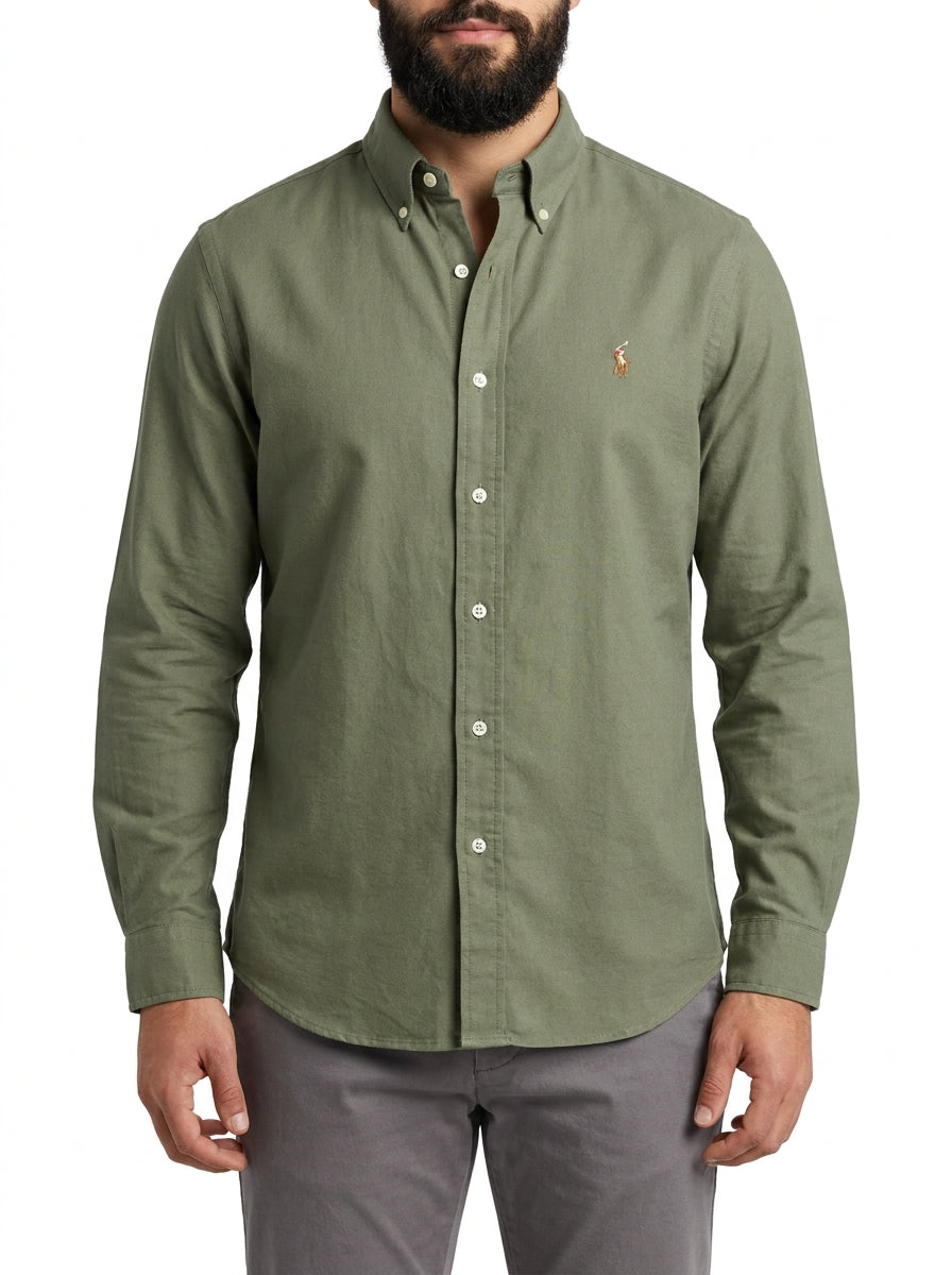 Camisa Social Lisa RL Manga Longa - Verde Musgo