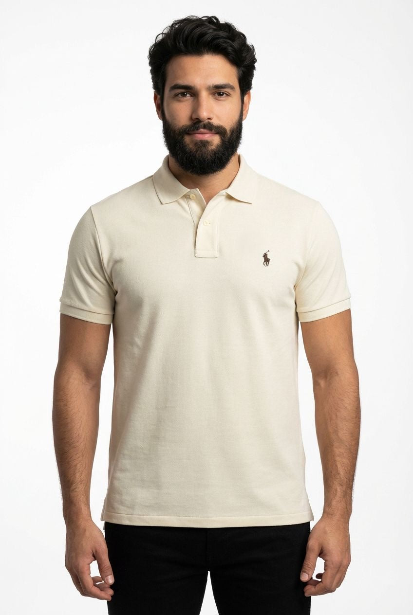Camisa Gola Polo RL - Bege Small Pony Marrom