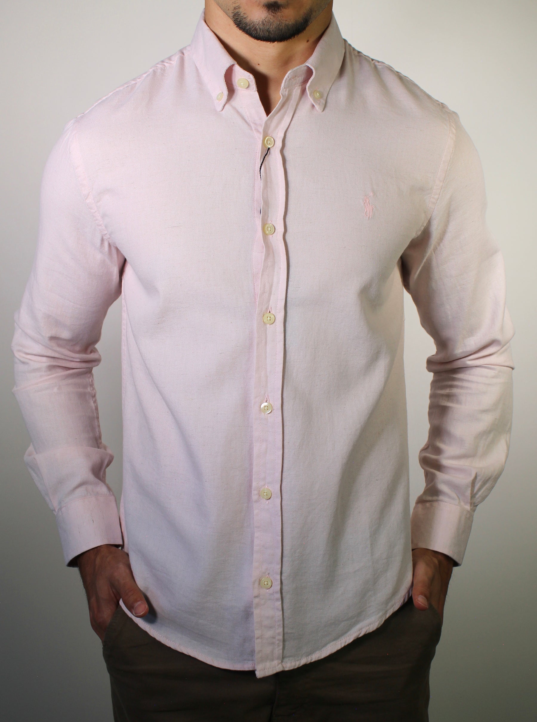 Camisa Social Linho RL Manga Longa Monochrome - Rosa