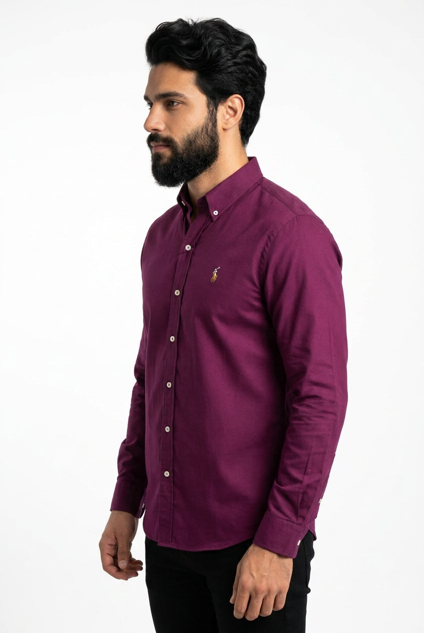 Camisa Social Lisa RL Manga Longa - Burgundy