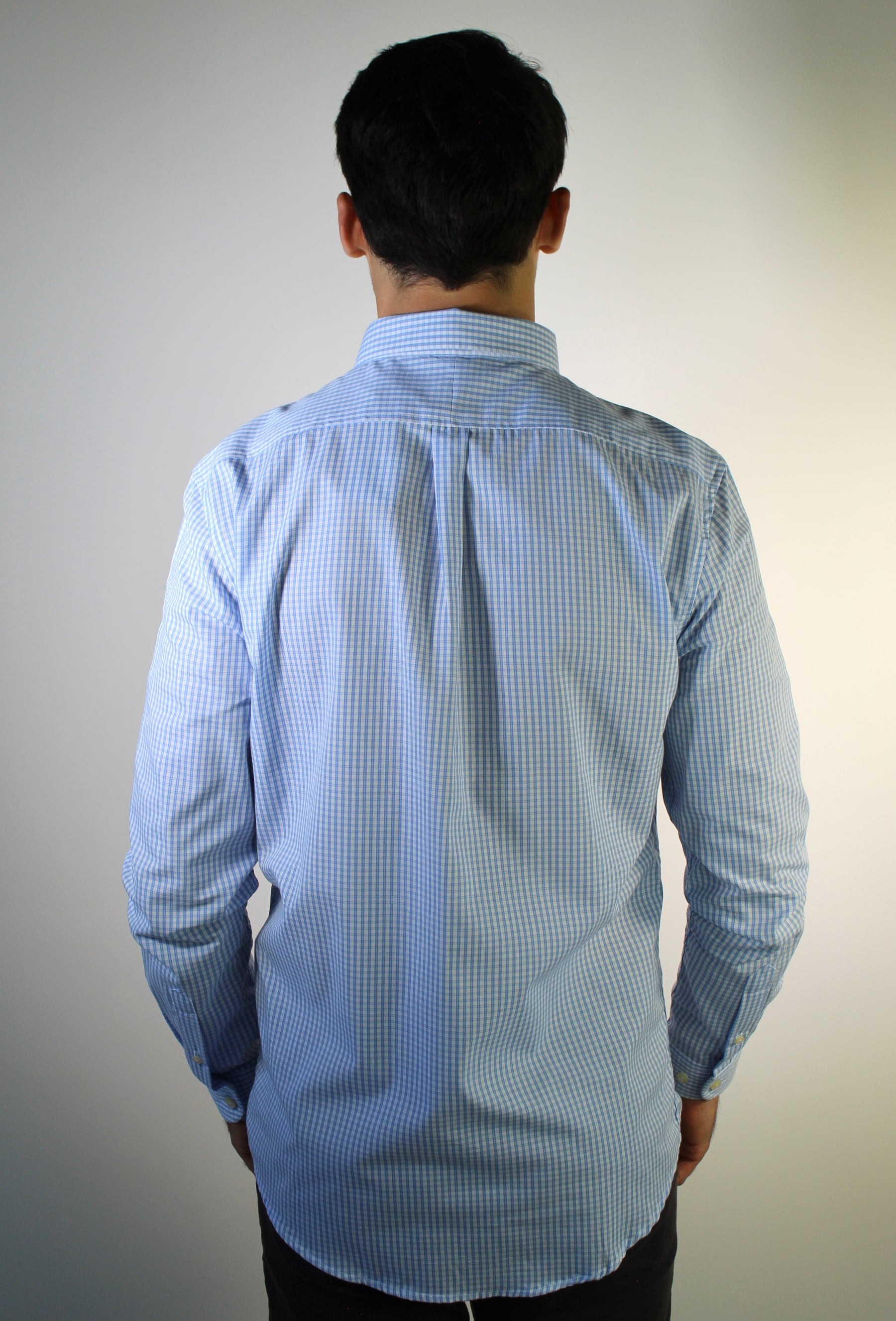 Camisa Social RL Manga Longa - Microxadrez Fino Azul Bebê e Branco