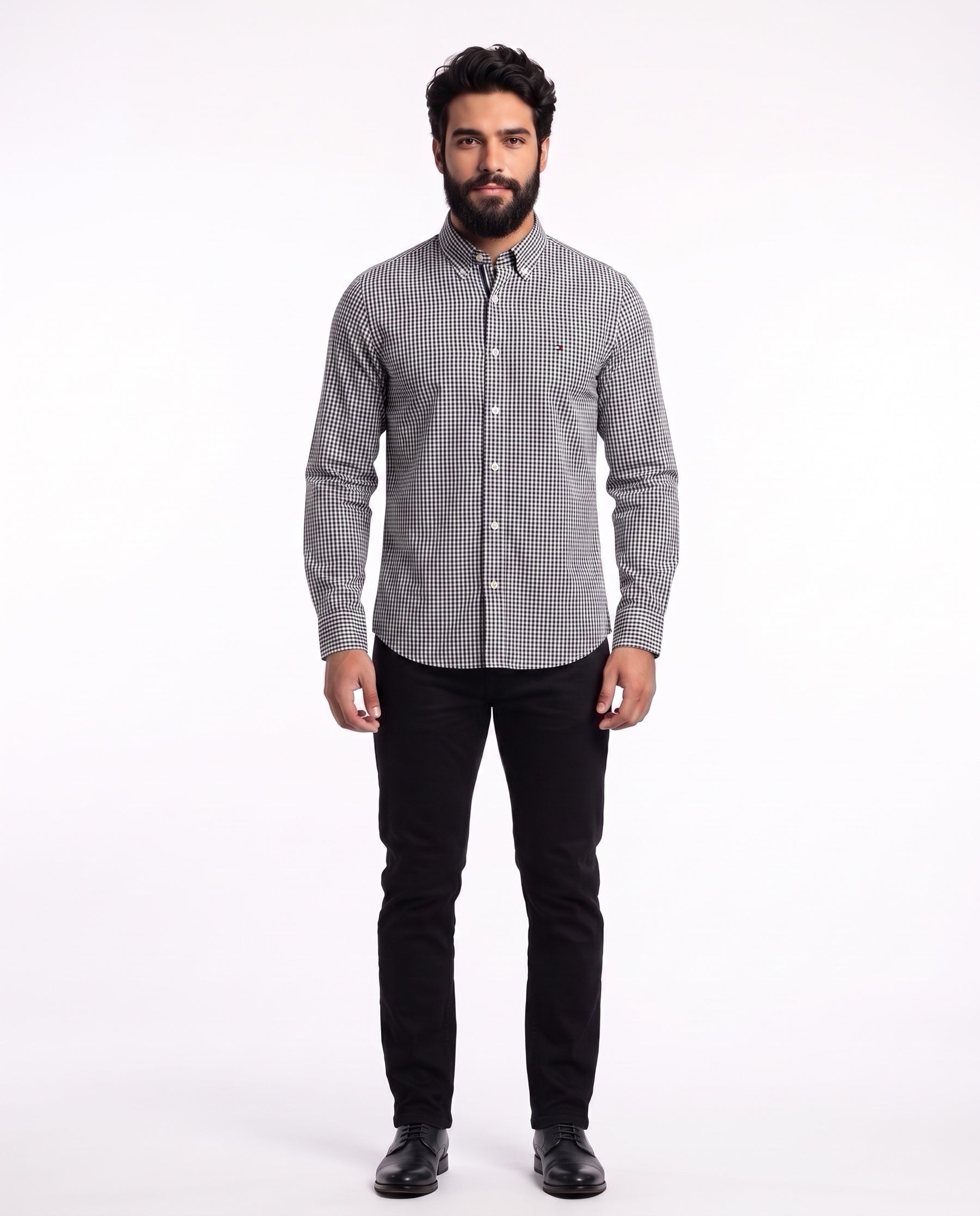 Camisa Manga Longa TH - Portland Grid Microxadrez Preto