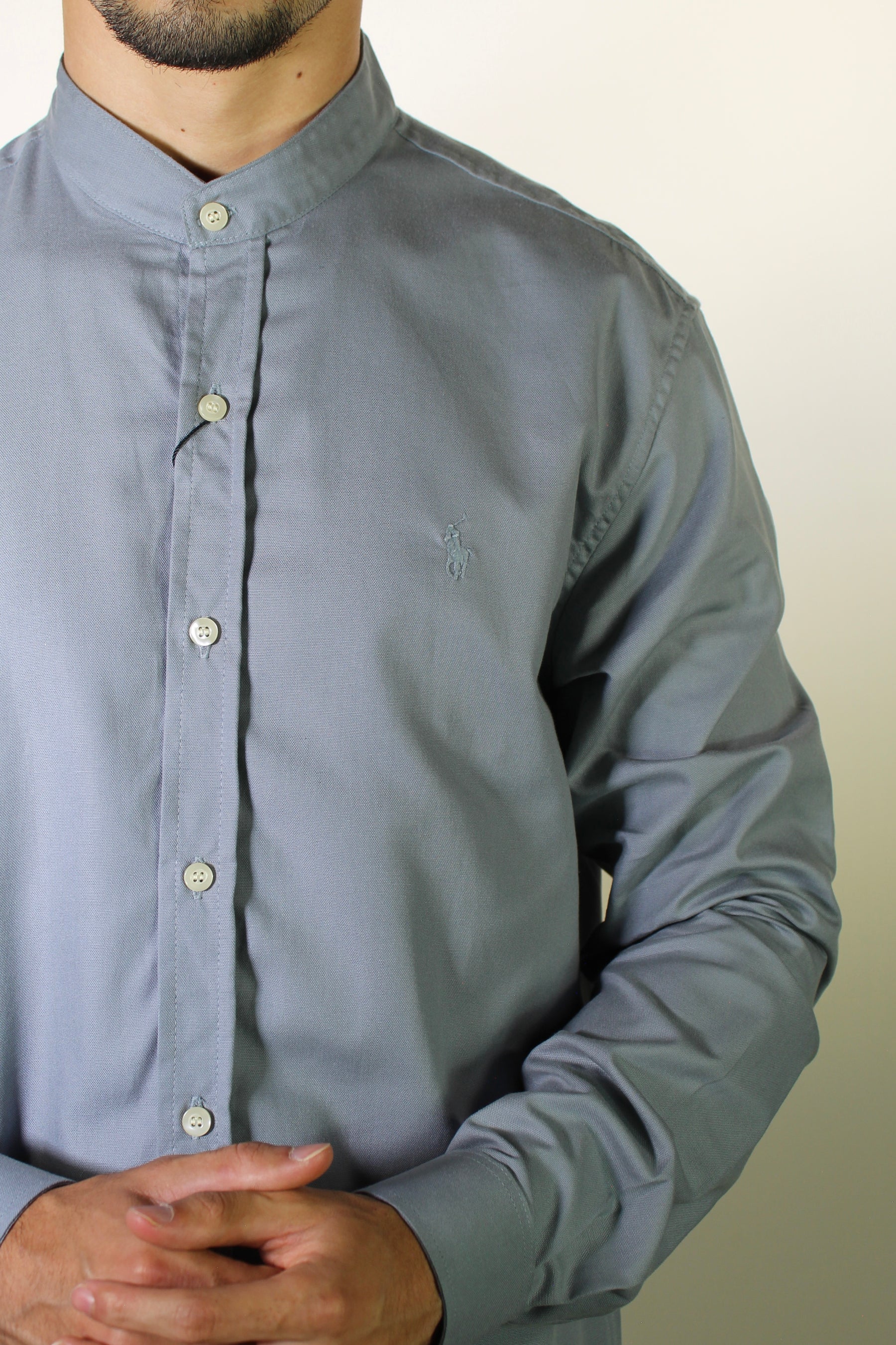 Camisa RL Manga Longa Gola Padre - Cinza Azulado