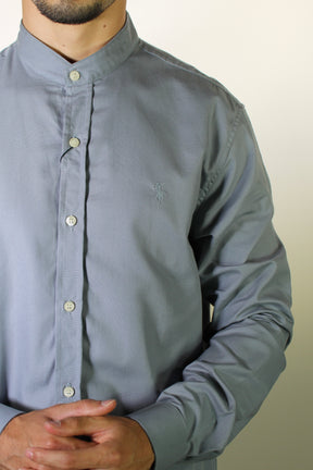 Camisa RL Manga Longa Gola Padre - Cinza Azulado