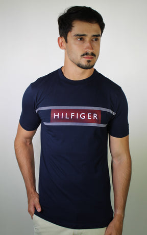 Camiseta TH Retro Striped Logo - Azul Marinho