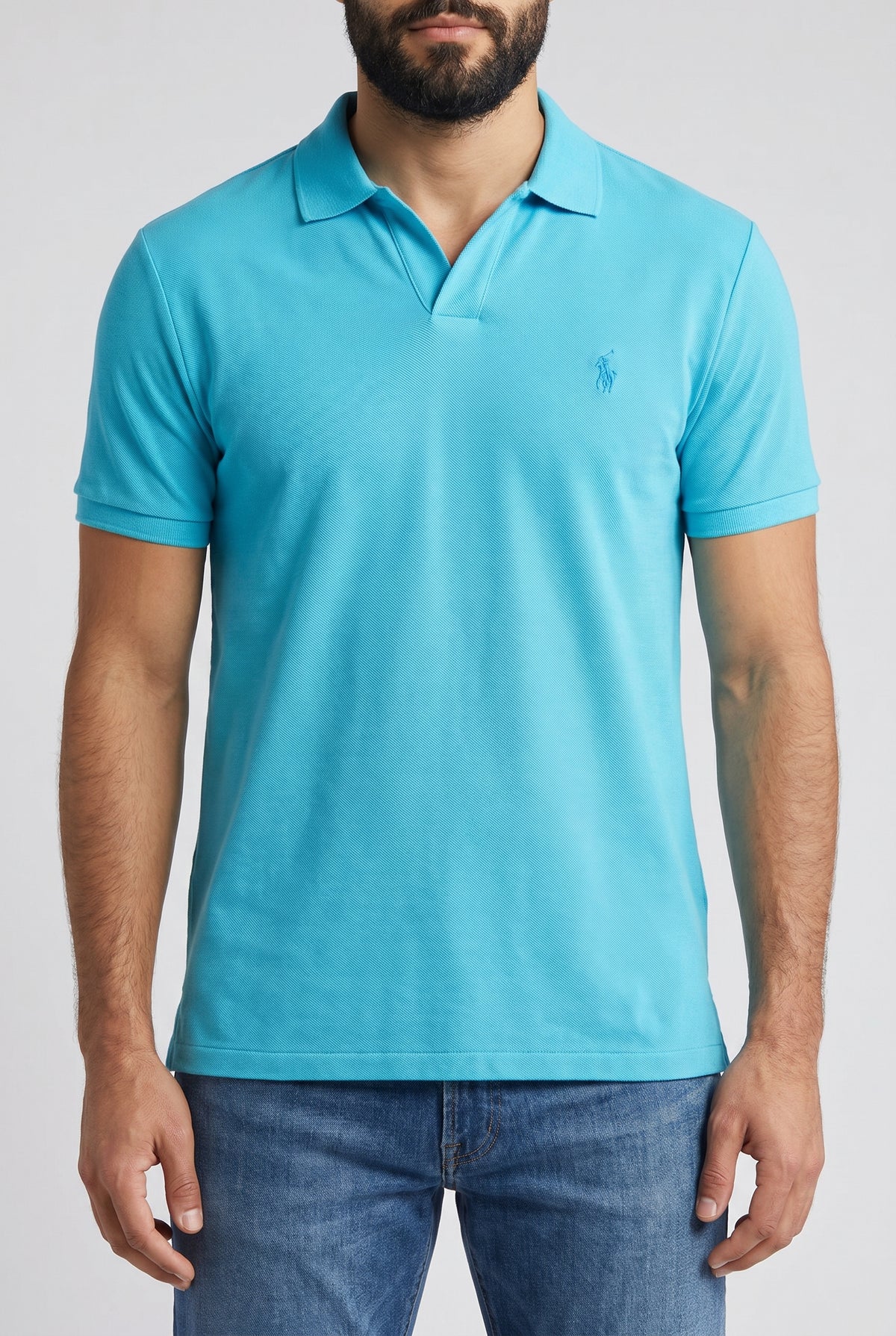 Camisa Gola Polo RL Monochrome V-Neck - Azul Celeste