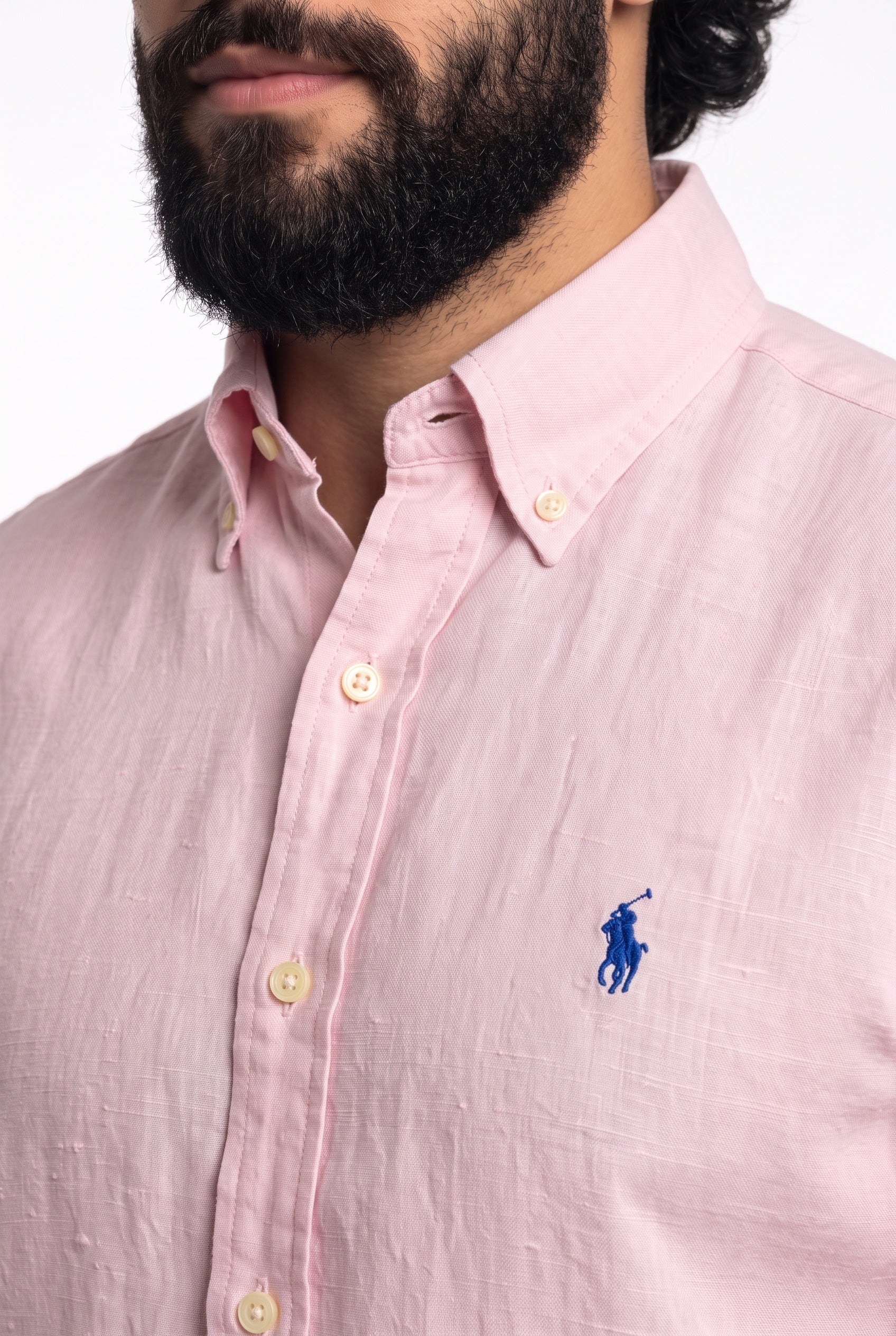 Camisa RL Longa Linho - Rosa Small Pony Azul