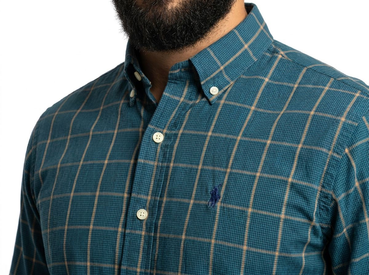 Camisa Social RL Manga - Xadrez Aspen Verde Petróleo