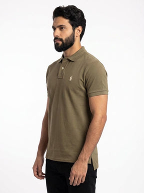 Camisa Gola Polo RL - Verde Oliva Small Pony Bege