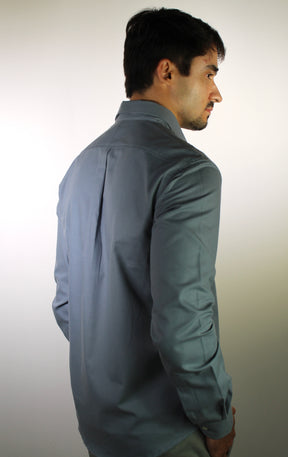 Camisa Social Lisa RL Manga Longa - Cinza Azulado