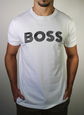 Camiseta Boss Striped Logo - Branca