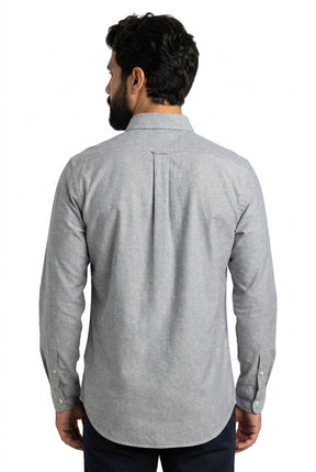 Camisa Social Lisa RL Manga Longa - Cinza Mescla