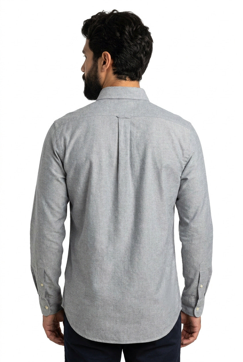 Camisa Social Lisa RL Manga Longa - Cinza Mescla