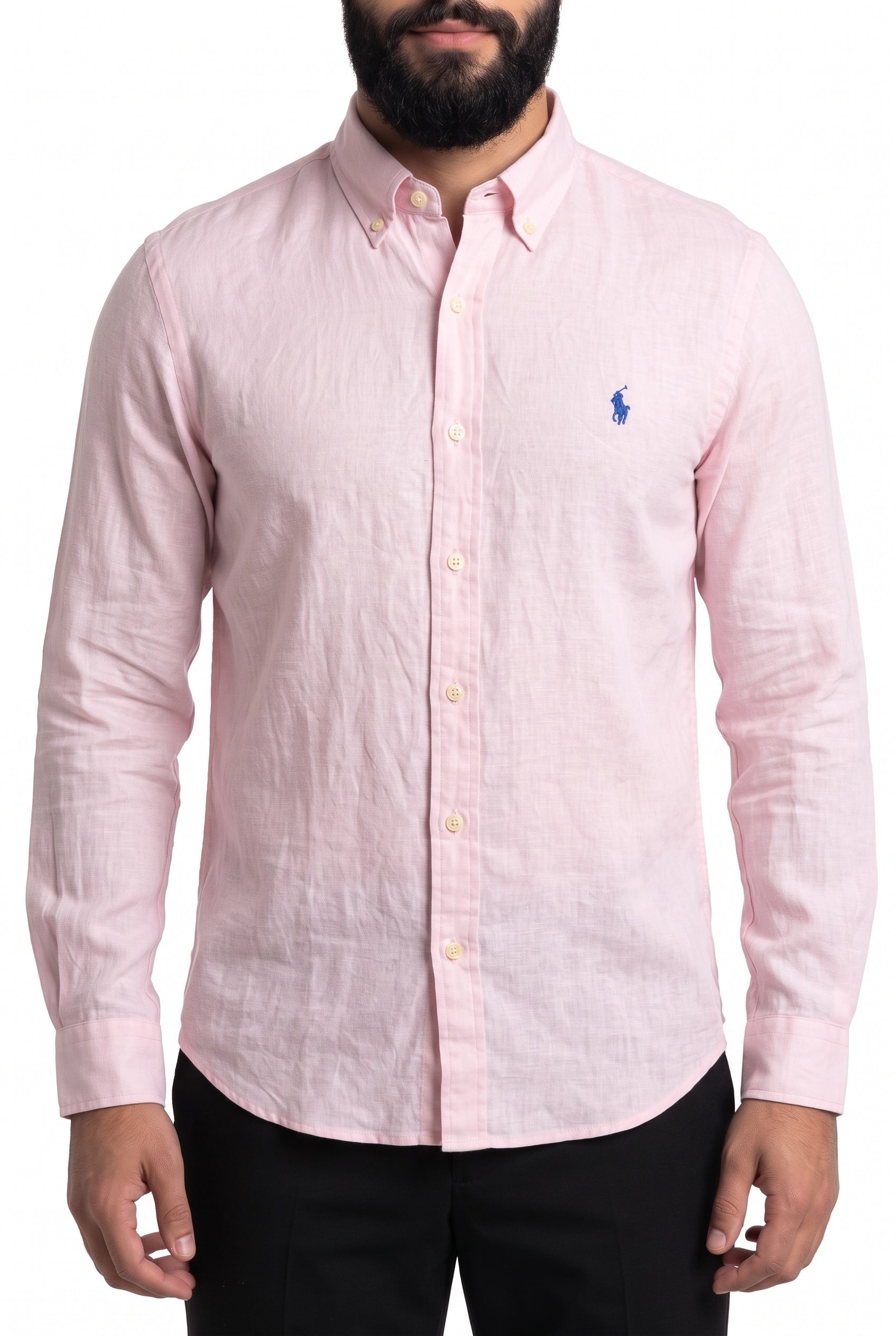 Camisa RL Longa Linho - Rosa Small Pony Azul
