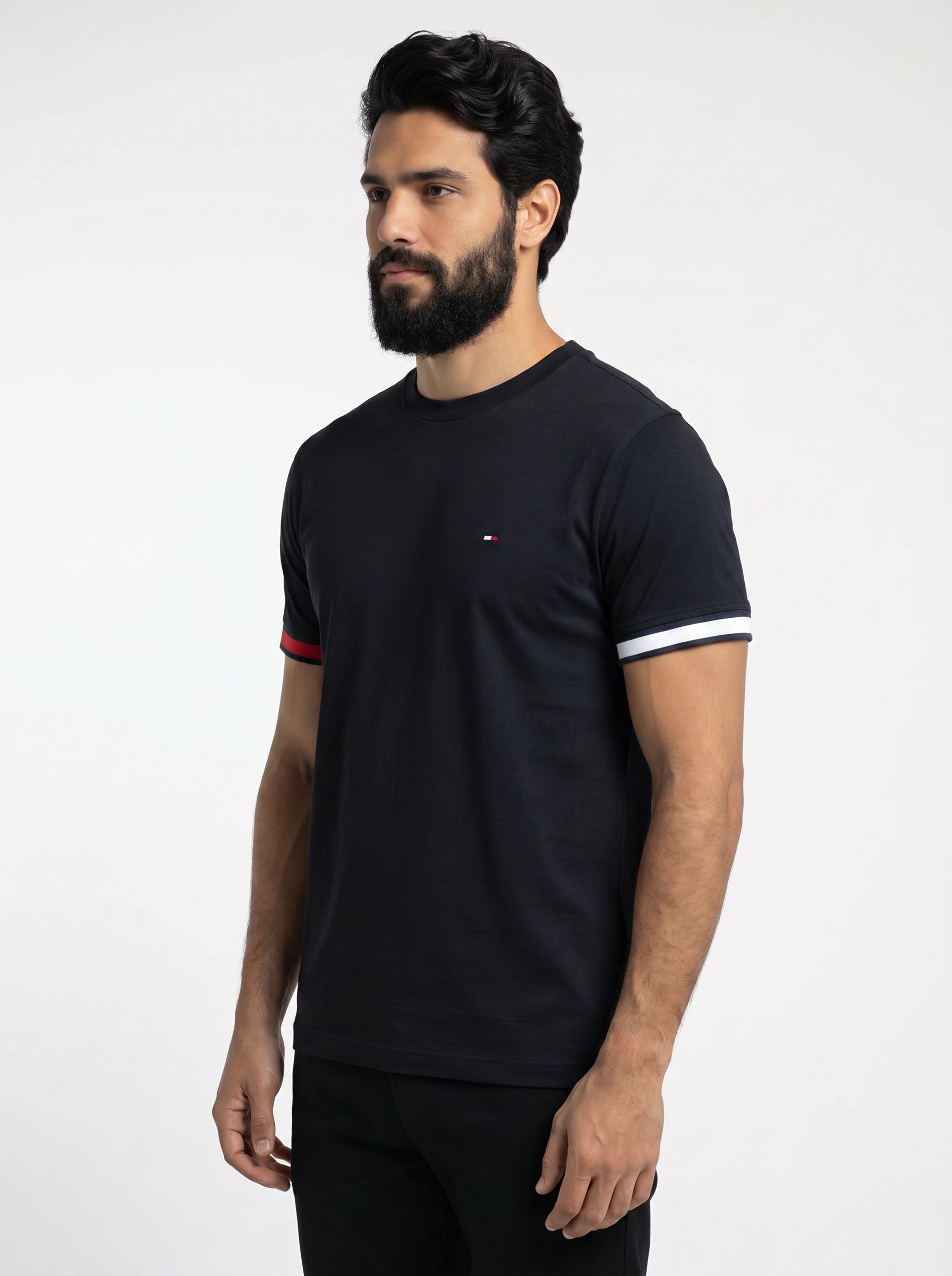 Camiseta TH Minimalist Sleeve Stripe - Preta