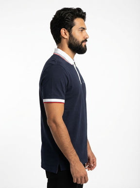 Camisa Gola Polo TH Essence Striped Zip - Azul Marinho