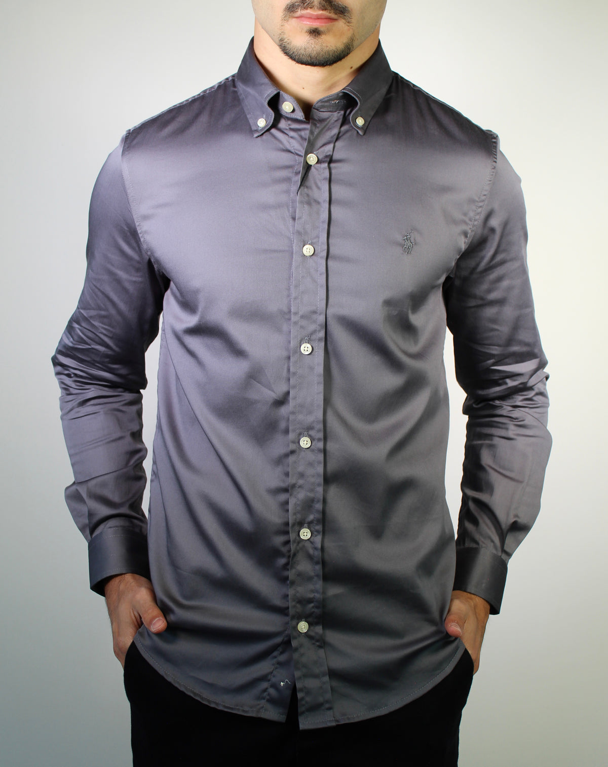 Camisa Social RL Acetinada Manga Longa - Grafite