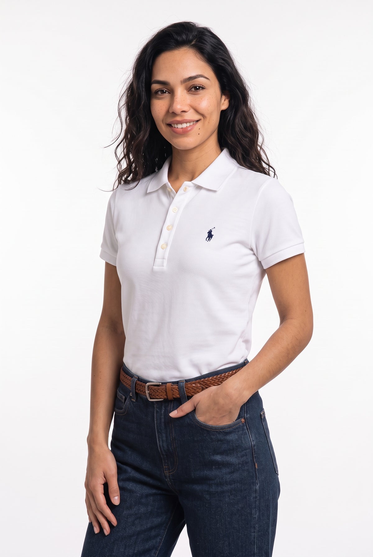 Gola Polo Feminina RL Palm Club - Branca Small Pony Azul Marinho