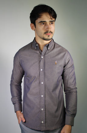 Camisa Social Lisa RL Manga Longa - Berinjela Mescla