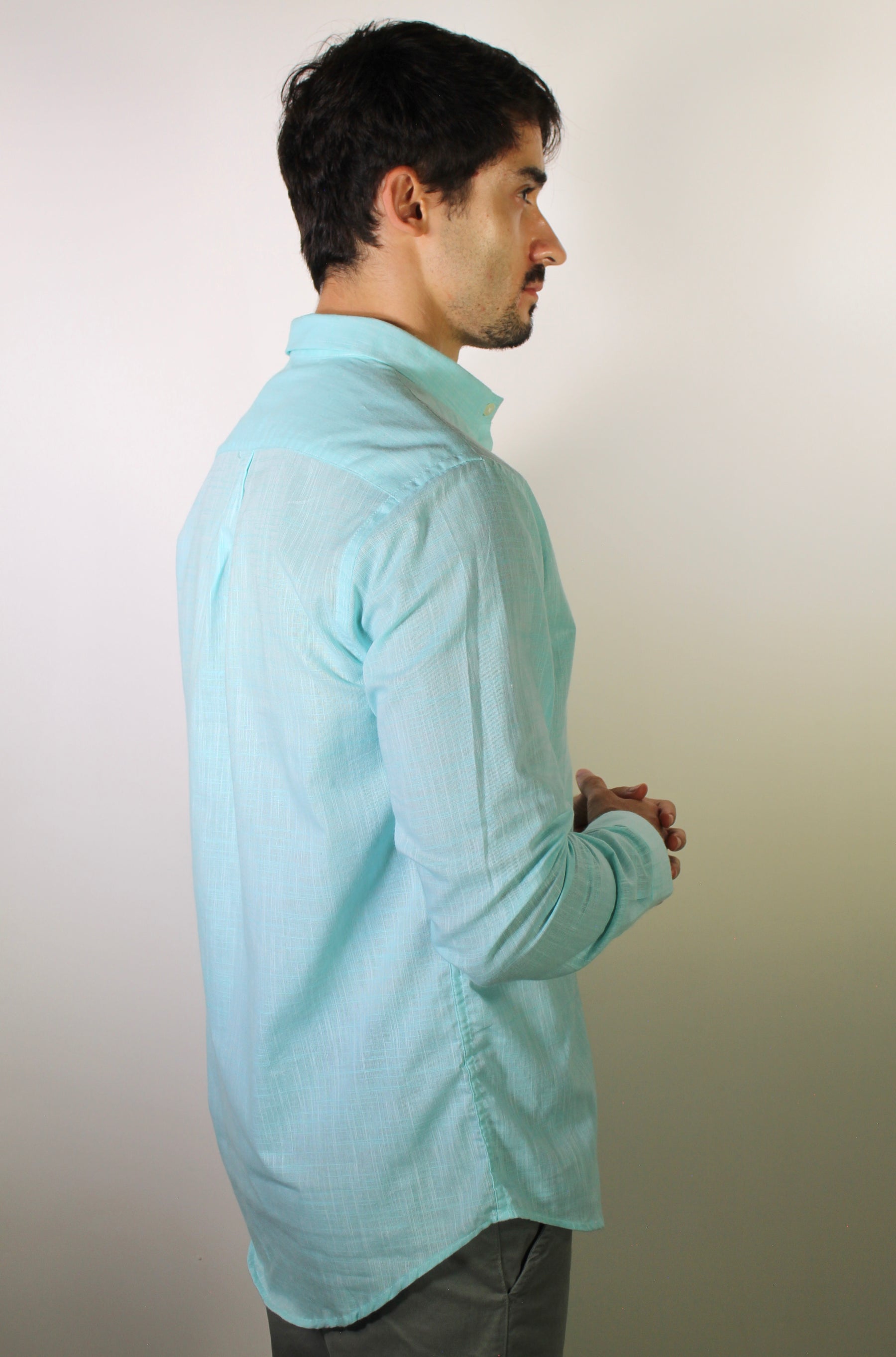Camisa RL Manga Longa Linho - Verde Água Small Pony Dourado