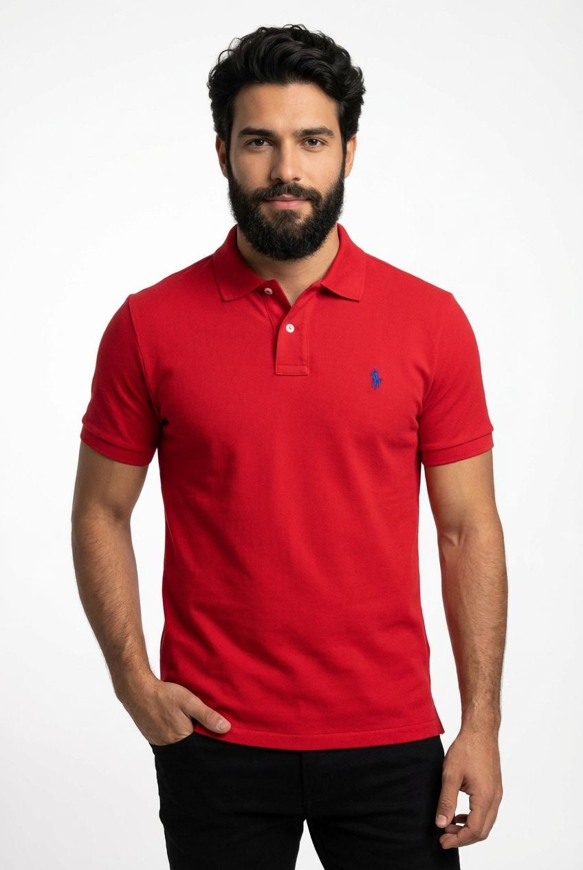 Camisa Gola Polo RL - Vermelha Small Pony Azul Royal