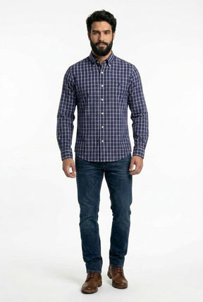 Camisa Social RL Longa - Xadrez Midtown Azul Marinho e Branco