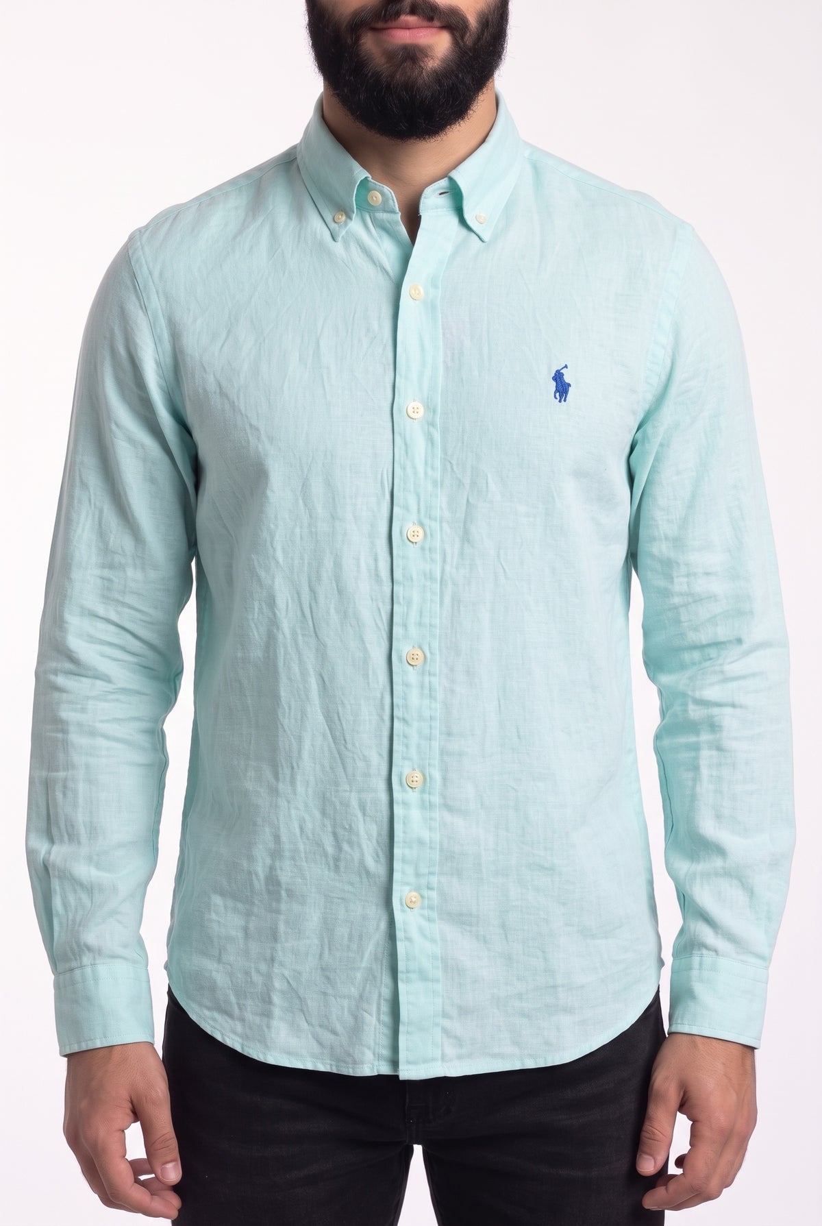 Camisa RL Longa Linho - Verde Água Small Pony Azul